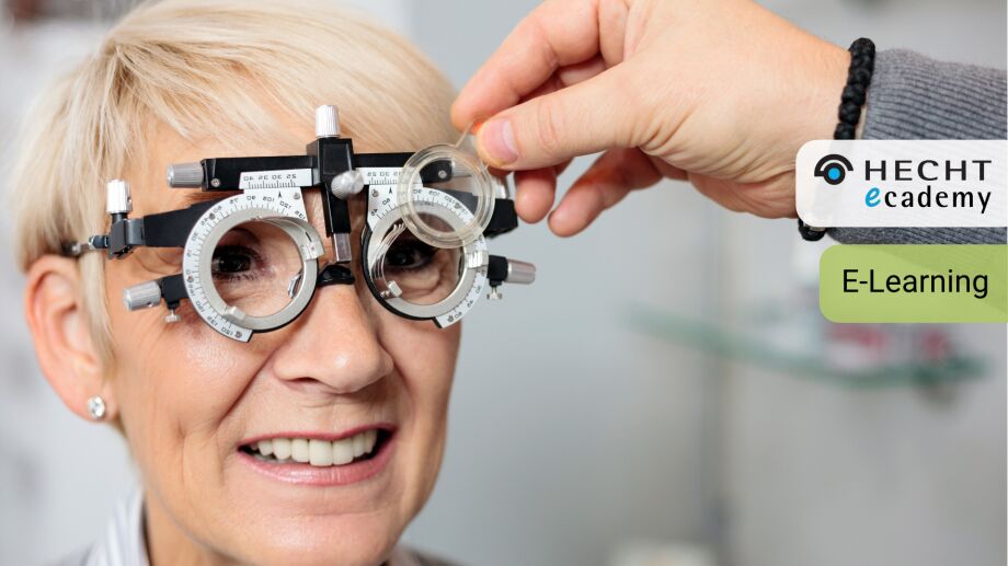 Frau mit Messbrille auf der Nase