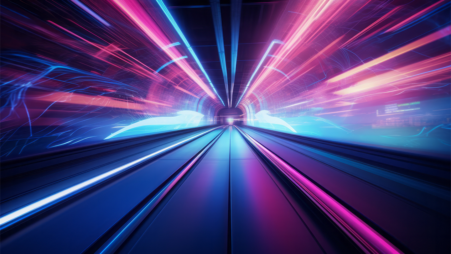 rotes und blaues Licht in einem futuristischen Tunnel